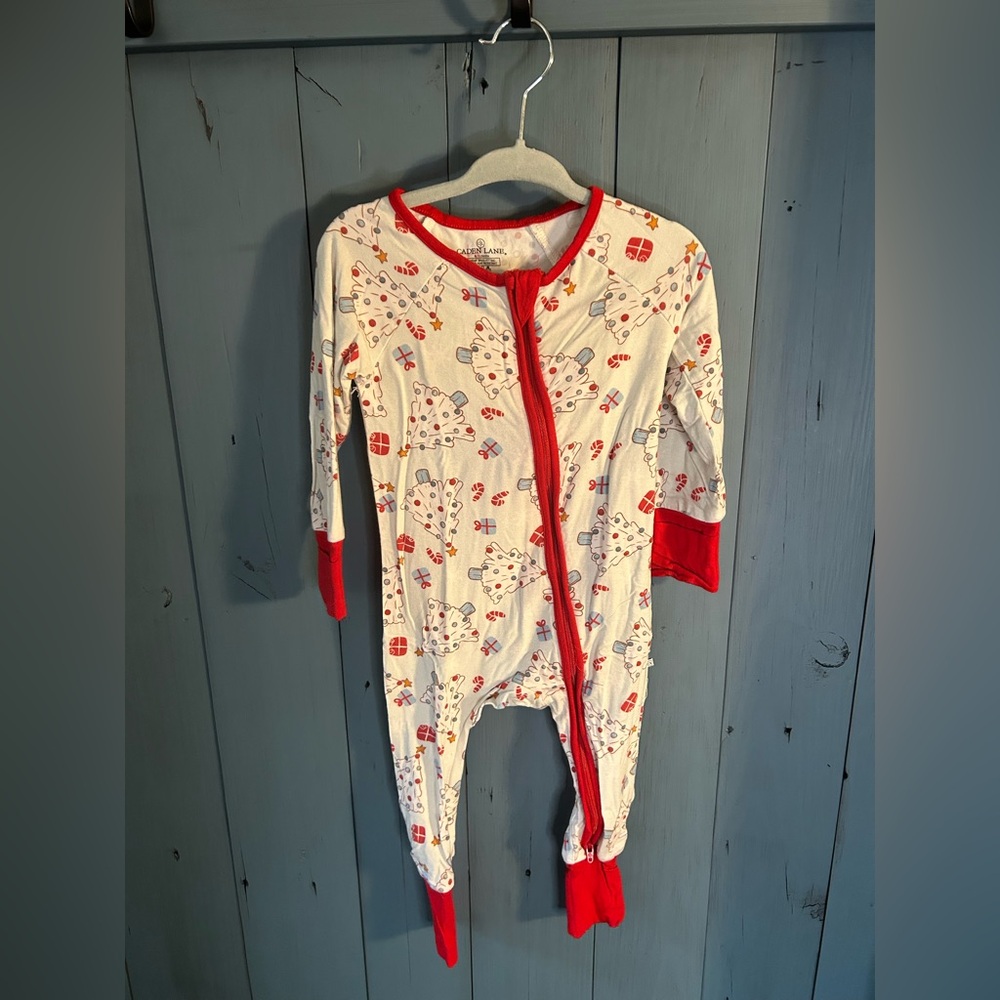 Caden Lane Baby Onesie with Red Trim | 6-12 Months